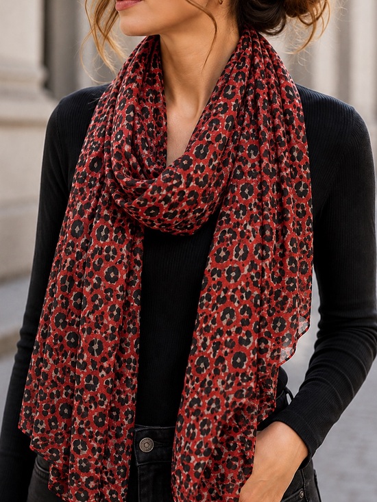 Nordstrom Accessories - Nordstrom Wrap Scarf Lightweight Leopard Print Red and Black Shawl One Size